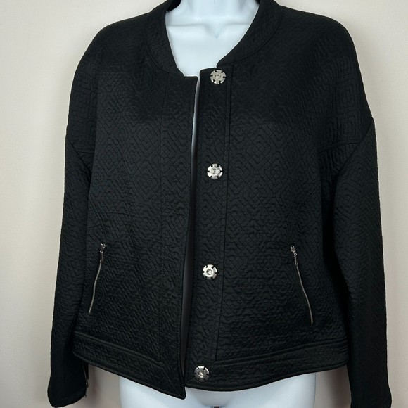 Rebecca Minkoff Black Quilted Moto Jacket Floral Lining Size M - Picture 3 of 14